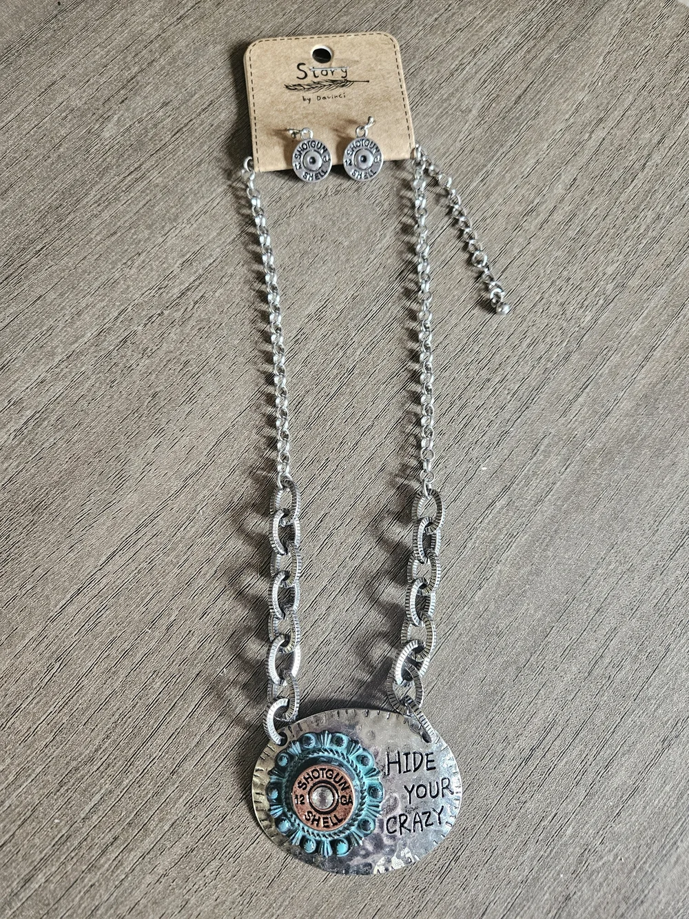 Women’s Silver-Tone 'Hide Your Crazy' Fashion Necklace Set with Turquoise Accent